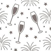 New Year seamless pattern with elegant 2023 numbers champagne flutes and fireworks for a classy celebratory design concept as Classy New Year pattern with 2023 numbers champagne fl Clean Pro vector