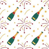 New Year seamless pattern with champagne glasses party hats and golden streamers for an elegant and festive celebration concept as Elegant New Year pattern with champagne glasses p Clean Pro vector