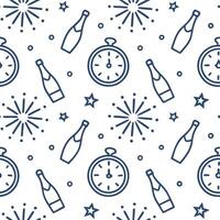 New Year seamless pattern with clocks fireworks and champagne bottles to mark the countdown to the New Year concept as Time themed New Year pattern featuring clocks fireworks and c Clean Pro vector