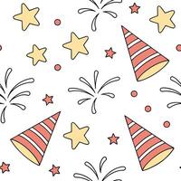 New Year seamless pattern with stars fireworks and party hats for a fun lively celebration feel concept as Fun New Year pattern with stars fireworks and party hats ideal for an ene Clean Pro vector