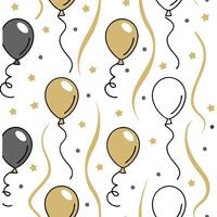 New Year seamless pattern with gold and silver balloons streamers and confetti for a glamorous holiday celebration concept as Glamorous New Year pattern with gold and silver balloo Clean Pro vector