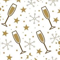 New Year seamless pattern with gold confetti sparkling stars and champagne glasses for an upscale New Year Eve look concept as Upscale New Year pattern with gold confetti sparkling Clean Pro vector