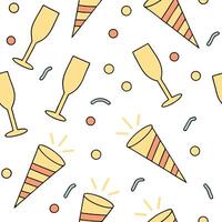 New Year seamless pattern with party poppers champagne glasses and confetti for a bright joyful New Year celebration concept as Bright New Year pattern with party poppers champagne Clean Pro vector
