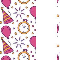 New Year seamless pattern with vibrant balloons party hats and countdown clocks for a high energy fun celebration theme concept as Fun New Year pattern with balloons party hats and Clean Pro vector