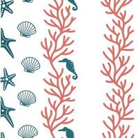 Ocean inspired summer seamless tile pattern with coral reefs and sea creatures for coastal decor concept as Coral reefs and sea creatures arranged in a seamless pattern perfect for Clean Pro vector