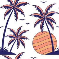 Palm trees against a setting sun seamless tile pattern with vibrant tropical hues concept as Palm trees silhouette against a setting sun with vibrant tropical hues creates a seamle Clean Pro vector