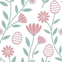Pastel colored Easter flowers and Easter eggs seamless tile pattern with soft spring vibes concept as Soft spring vibes with pastel colored Easter flowers and eggs create a seamles Clean Pro vector