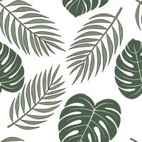 Organic tropical leaves seamless tile pattern with freeform monstera and palm shapes and natural green hues for natural themed spaces concept as Freeform monstera and palm shapes w Clean Pro vector