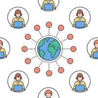 People with Earth and Business Process Models concept as A group of people developing business process models with an earth model set against a fantastical background offering ampl Clean Pro 2 vector