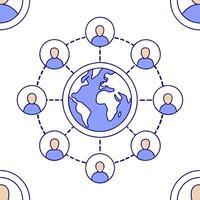 People with Earth and Business Process Models concept as A group of people developing business process models with an earth model set against a fantastical background offering ampl Clean Pro vector
