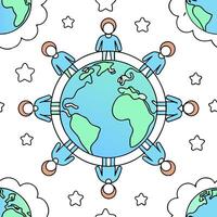 People with Earth and Business Process Reviews concept as A group of people reviewing business processes with an earth model set against a dreamy background offering ample space fo Clean Pro 2 vector