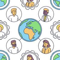 People with Earth and Sustainable Innovation Strategies concept as A group of people discussing sustainable innovation strategies with an earth model set against a dreamy backgroun Clean Pro 2 vector