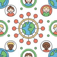 People with Earth and Sustainable Development Goals concept as A group of people setting sustainable development goals with an earth model set against a whimsical background offeri Clean Pro 2 vector