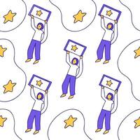 People with Floating Achievement Certificates and Joyful Faces concept as A group of people holding floating achievement certificates with joyful faces set against a dreamy backgro Clean Pro vector