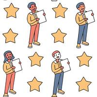 People with Floating Appraisal Charts and Joyful Faces concept as A group of people holding floating appraisal charts with joyful faces set against a whimsical background offering Clean Pro 2 vector