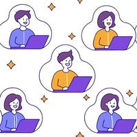 People with Floating Conference Tools and Joyful Faces concept as A group of people using floating conference tools with joyful faces set against a fantastical background offering Clean Pro vector