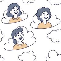 People with Floating Clouds and Joyful Faces concept as A group of people enjoying floating clouds with joyful faces set against a dreamy background offering ample space for text o Clean Pro vector