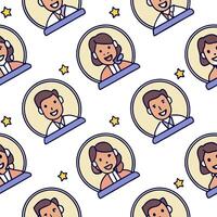 People with Floating Conference Phones and Beaming Faces concept as A group of people using floating conference phones with beaming faces set against a fantastical background offer Clean Pro 2 vector