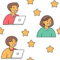 People with Floating Feedback Tools and Joyful Faces concept as A group of people using floating feedback tools with joyful faces set against a whimsical background offering ample Clean Pro 2 vector