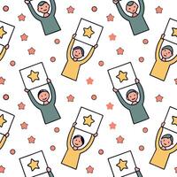 People with Floating Feedback Forms and Joyful Faces concept as A group of people holding floating feedback forms with joyful faces set against a whimsical background offering ampl Clean Pro 2 vector