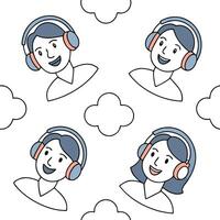 People with Floating Headphones and Joyful Faces concept as A group of people using floating headphones with joyful faces set against a dreamy background offering ample space for t Clean Pro vector