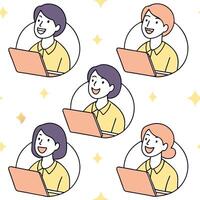 People with Floating Inventory Records and Joyful Faces concept as A group of people using floating inventory records with joyful faces set against a dreamy background offering amp Clean Pro vector