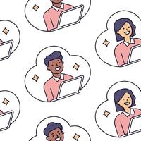 People with Floating Inventory Records and Joyful Faces concept as A group of people using floating inventory records with joyful faces set against a dreamy background offering amp Clean Pro 2 vector