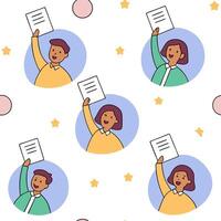 People with Floating Hiring Invitations and Joyful Faces concept as A group of people holding floating hiring invitations with joyful faces set against a dreamy background offering Clean Pro 2 vector