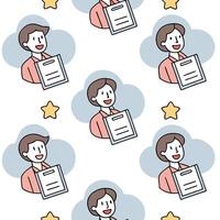 People with Floating Interview Schedules and Joyful Faces concept as A group of people holding floating interview schedules with joyful faces set against a dreamy background offeri Clean Pro vector