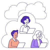 People with Floating Inventory Scanners and Joyful Faces concept as A group of people using floating inventory scanners with joyful faces set against a dreamy background offering a Clean Pro vector