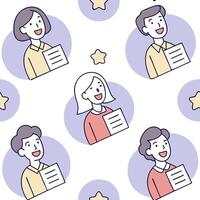 People with Floating Job Descriptions and Joyful Faces concept as A group of people holding floating job descriptions with joyful faces set against a dreamy background offering amp Clean Pro vector