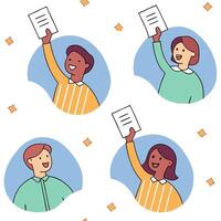 People with Floating Job Fair Invitations and Joyful Faces concept as A group of people holding floating job fair invitations with joyful faces set against a dreamy background offe Clean Pro 2 vector