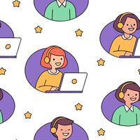 People with Floating Meeting Devices and Happy Expressions concept as A group of people using floating meeting devices with happy expressions set against a fantastical background o Clean Pro 2 vector