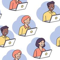 People with Floating Meeting Notes and Joyful Faces concept as A group of people using floating meeting notes with joyful faces set against a dreamy background offering ample space Clean Pro 2 vector