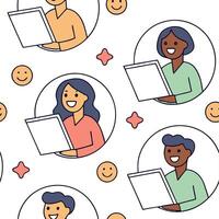 People with Floating Meeting Notes and Smiling Faces concept as A group of people holding floating meeting notes with smiling faces set against a whimsical background offering ampl Clean Pro 2 vector