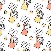 People with Floating Meeting Notes and Smiling Faces concept as A group of people holding floating meeting notes with smiling faces set against a whimsical background offering ampl Clean Pro vector
