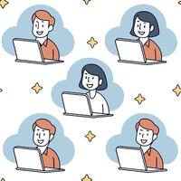 People with Floating Monitors and Joyful Faces concept as A group of people using floating monitors with joyful faces set against a dreamy background offering ample space for text Clean Pro vector