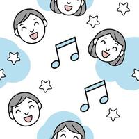 People with Floating Music Notes and Joyful Faces concept as A group of people enjoying floating music notes with joyful faces set against a dreamy background offering ample space Clean Pro vector
