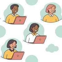 People with Floating Notepads and Joyful Faces concept as A group of people using floating notepads with joyful faces set against a dreamy background offering ample space for text Clean Pro 2 vector