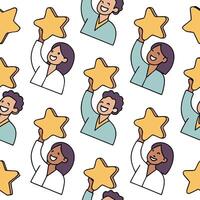 People with Floating Performance Awards and Joyful Faces concept as A group of people holding floating performance awards with joyful faces set against a fantastical background off Clean Pro vector