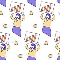 People with Floating Performance Charts and Joyful Faces concept as A group of people holding floating performance charts with joyful faces set against a whimsical background offer Clean Pro vector