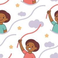 People with Floating Ribbons and Joyful Faces concept as A group of people playing with floating ribbons with joyful faces set against a dreamy background offering ample space for Clean Pro 2 vector