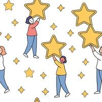 People with Floating Stars and Joyful Faces concept as A group of people holding floating stars with joyful faces set against a whimsical background offering ample space for text o Clean Pro vector