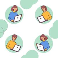 People with Watercolor Business Models and Tablets concept as A group of people developing watercolor business models with tablets set against a dreamy background offering ample sp Clean Pro 6 vector