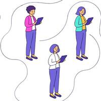 People with Watercolor Business Proposals and Tablets concept as A group of people presenting watercolor business proposals with tablets set against a dreamy background offering am Clean Pro vector