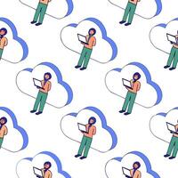 People with Watercolor Business Proposals and Tablets concept as A group of people presenting watercolor business proposals with tablets set against a dreamy background offering am Clean Pro 2 vector
