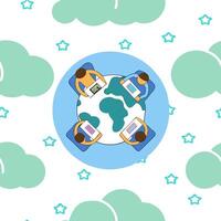 People with Watercolor Earth and Digital Service Solutions concept as A group of people discussing digital service solutions with a watercolor earth model set against a dreamy back Clean Pro 4 vector
