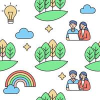 People with Watercolor Earth and Eco friendly Projects concept as A group of people discussing watercolor earth and eco friendly projects set against a fantastical background offer Clean Pro 3 vector
