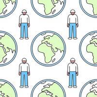 People with Watercolor Earth and Service Mind Projects concept as A group of people developing service mind projects with a watercolor earth model set against a dreamy background o Clean Pro 4 vector