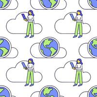 People with Watercolor Earth and Environmental Data concept as A group of people analyzing watercolor earth and environmental data set against a dreamy background offering ample sp Clean Pro vector